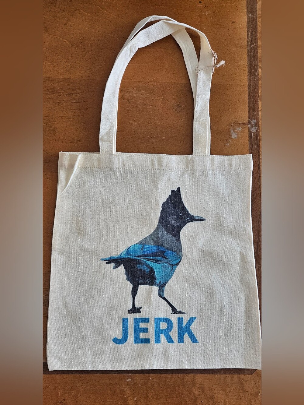 Blue Jay "JERK" Canvas Tote Bag | Funny Bird Graphic Eco Carrying Bag